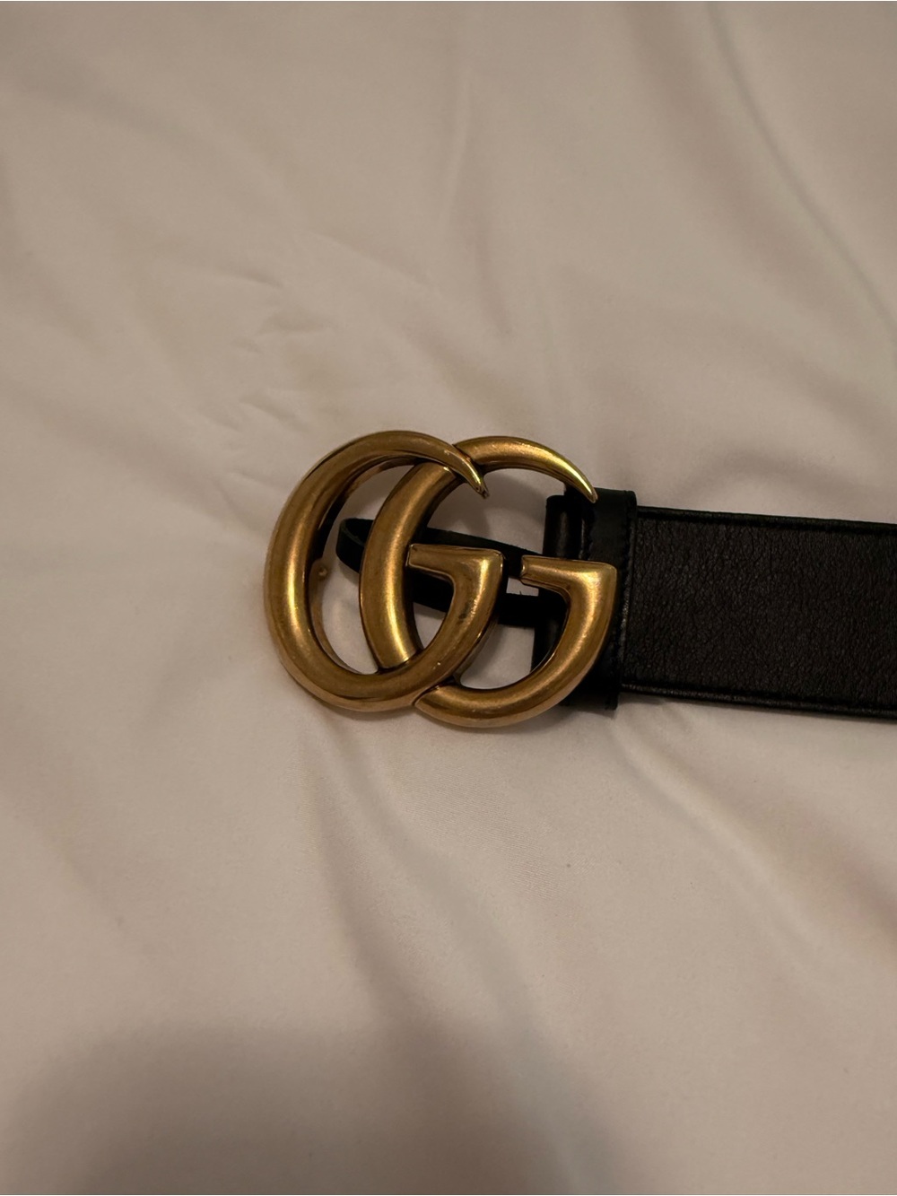 Gucci Black Leather Belt with Antique Gold Double G Buckle